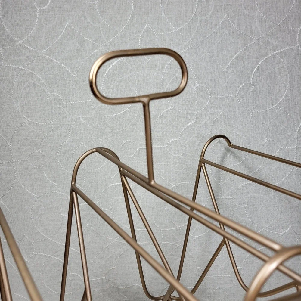VTG Scandinavian Modern Metal Magazine Rack Brass Tone Geometric MCM Organizer